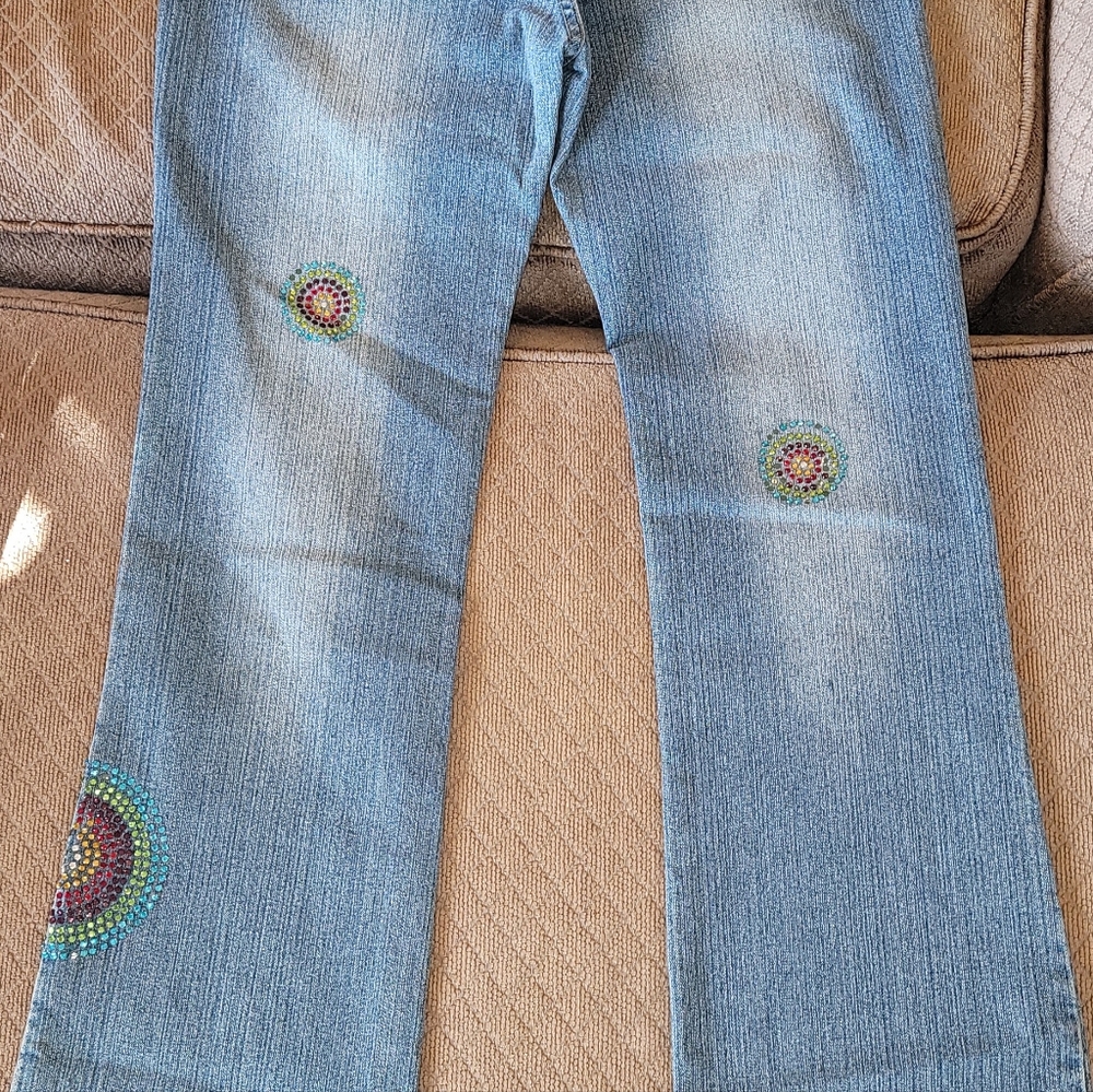 Platinum Plush 70's Style Sequin Denim Flare Leg Jeans. Size 11